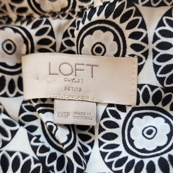 LOFT Outlet Petite XXSP Black White Floral‎ Print 3/4 Sleeve Tie Waist Dress - Picture 3 of 9